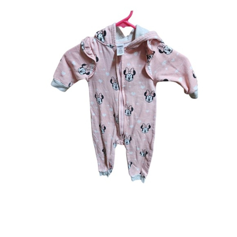 Disney Baby Minnie Mouse Pink Hearts Hooded Zip Up Romper Size 24M‎